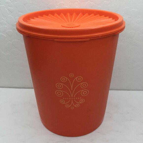 Vintage Servalier Tupperware Orange Storage Container 809-14 Sunburst Lid 810-26 - Picture 2 of 15